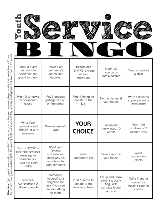 Youth Service Bingo